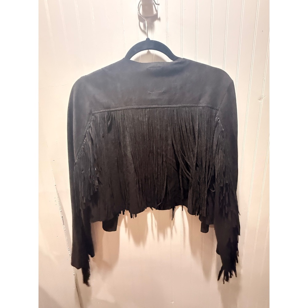 Vocal USA Black Faux Suede Fringe Cropped Jacket Western Boho Small IM1508J - Picture 5 of 5